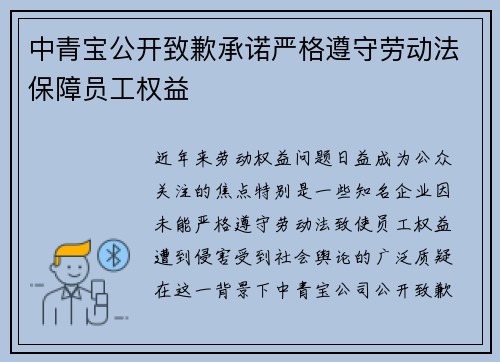 中青宝公开致歉承诺严格遵守劳动法保障员工权益